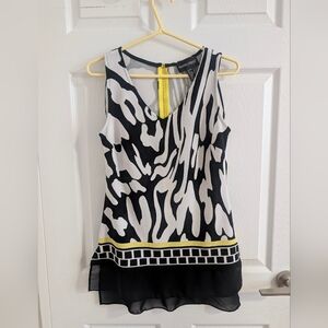 Frank Lyman Zebra Print Sleeveless Top with Gold Back Zip & Chiffon Hem - Size 6